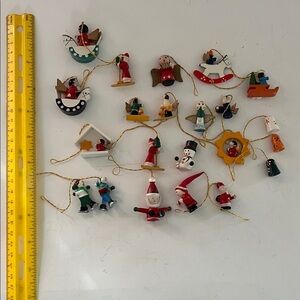 Assorted Mini Holiday Ornaments - Red, Green & White Wooden Set